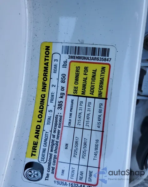 2010 Mercury Milan из США, поврежденный, VIN 3MEHM0HA3AR635847